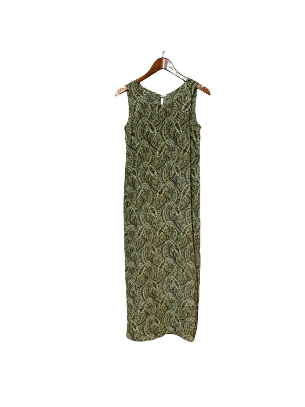 Green Paisley Sleeveless Maxi Dress Boho Lightweight Fabric Womens Size M summer